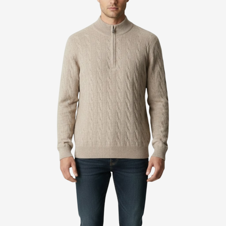 Men’s Half-Zip Sweater – Thick Cable Knit Warmth