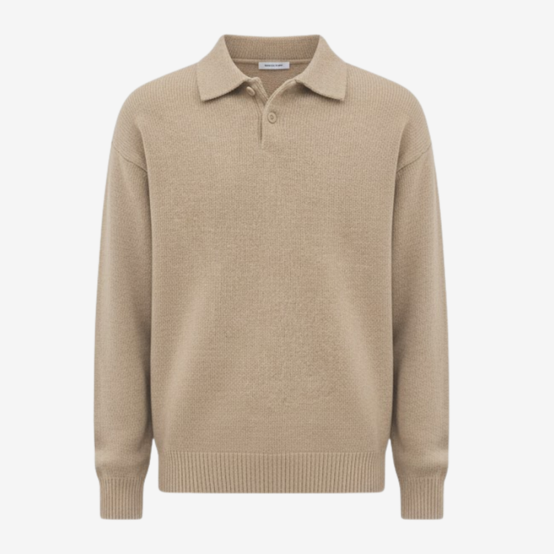 Men’s Solid Color Polo Knit Sweater – Casual Autumn Comfort