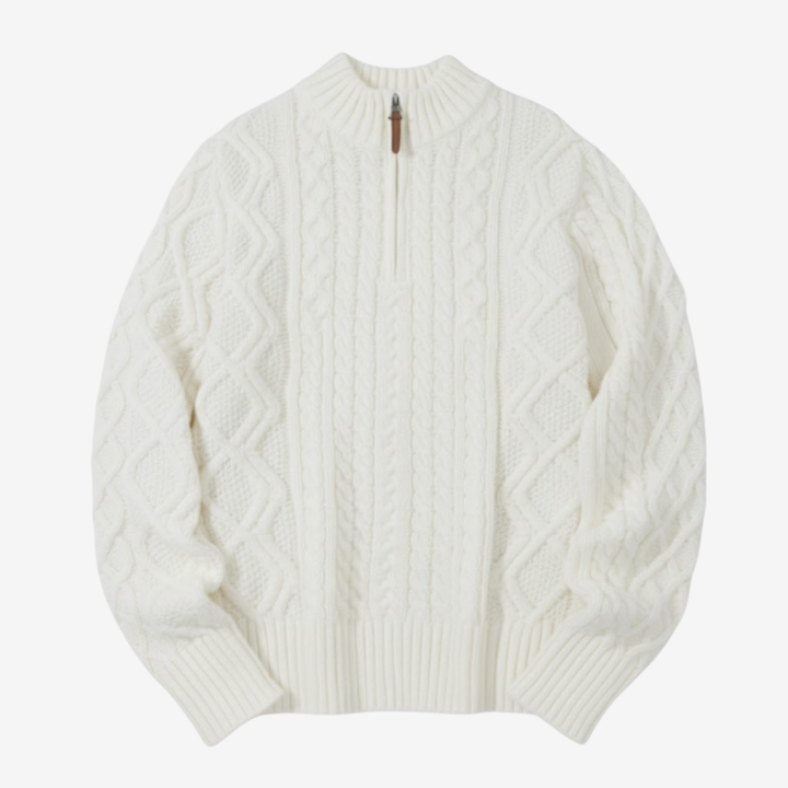 Men’s Half-Zip Stand Collar Sweater – Thick Knit Minimalism
