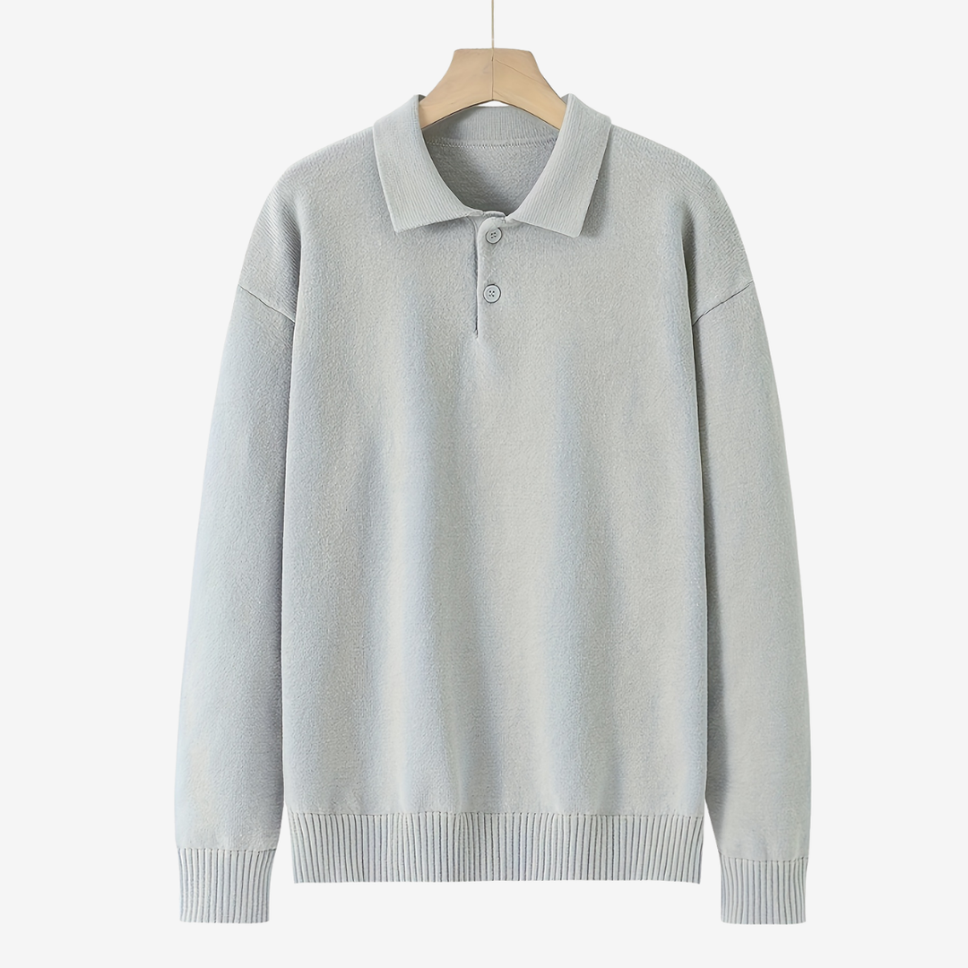 Men’s Solid Color Polo Knit Sweater – Casual Autumn Comfort
