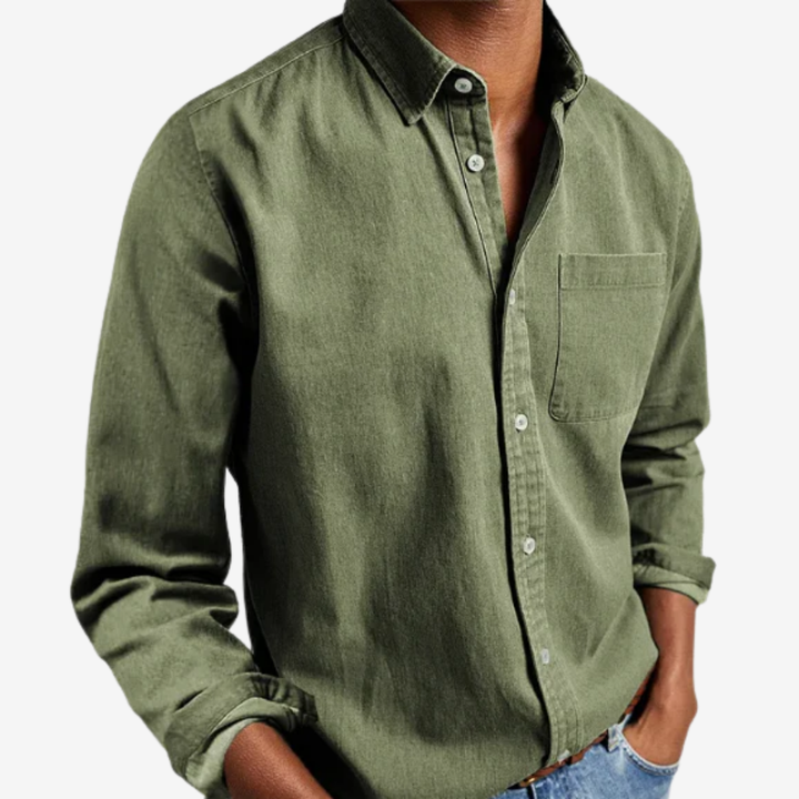 Men's Denim Button-Down Shirt – Casual Blend