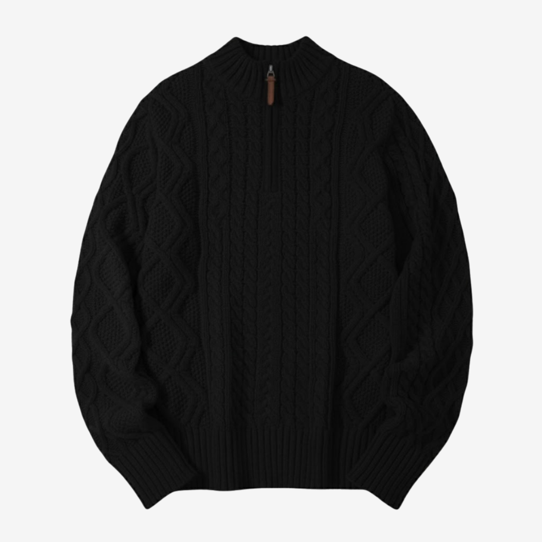 Men’s Half-Zip Stand Collar Sweater – Thick Knit Minimalism