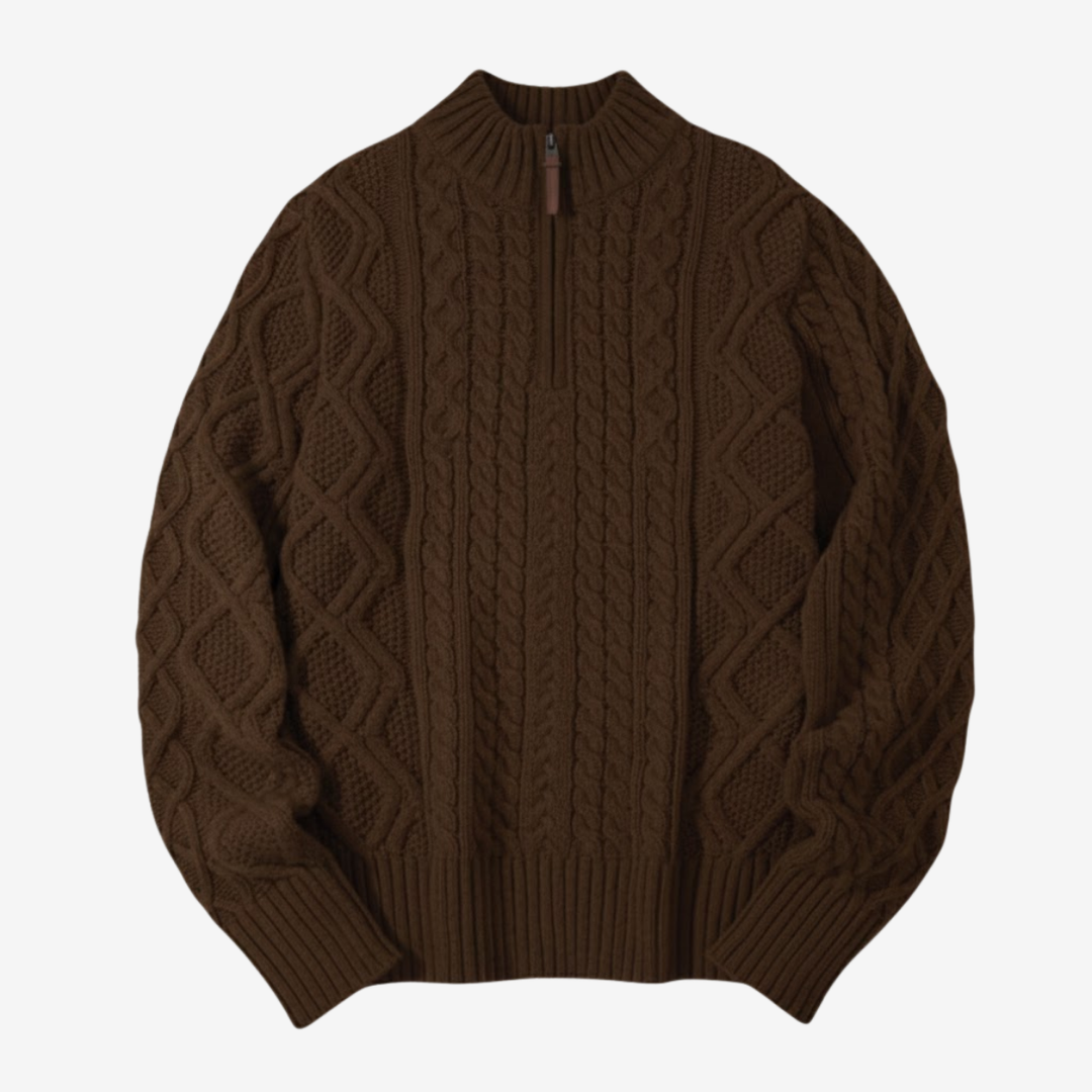 Men’s Half-Zip Stand Collar Sweater – Thick Knit Minimalism