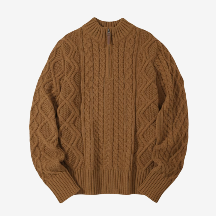 Men’s Half-Zip Stand Collar Sweater – Thick Knit Minimalism