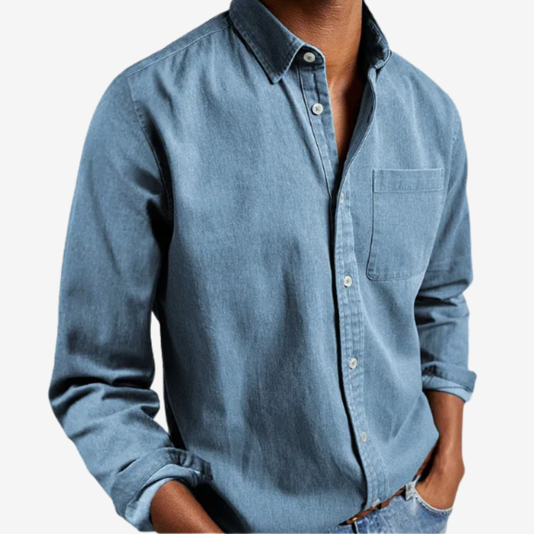Men's Denim Button-Down Shirt – Casual Blend