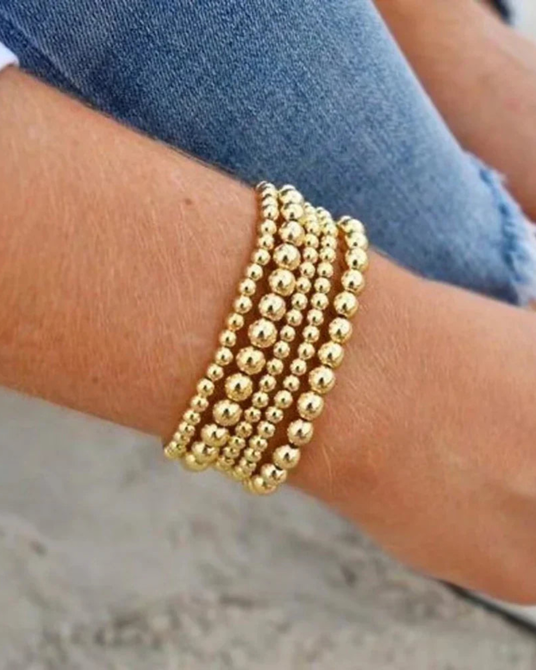 STACKED GOLD BALL BRACELET SET