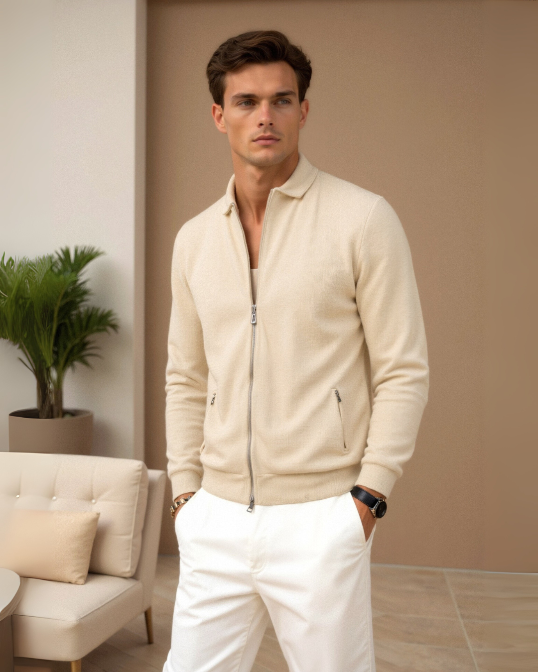 CREMEFARBENE MINIMAL-ZIP-JACKE