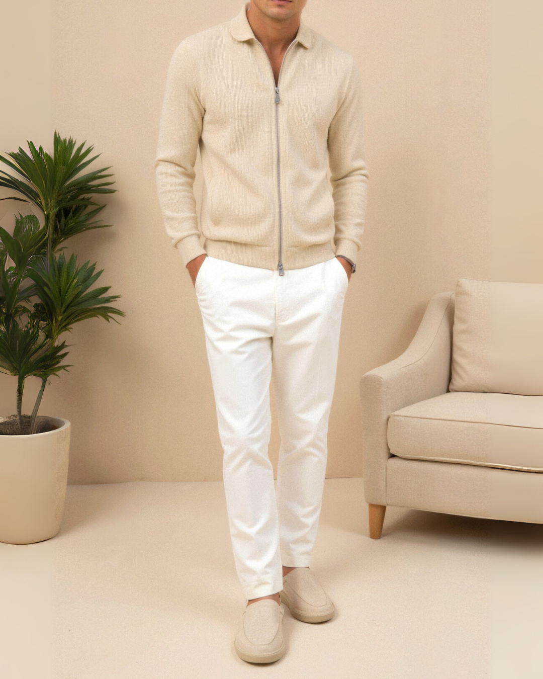 CREMEFARBENE MINIMAL-ZIP-JACKE