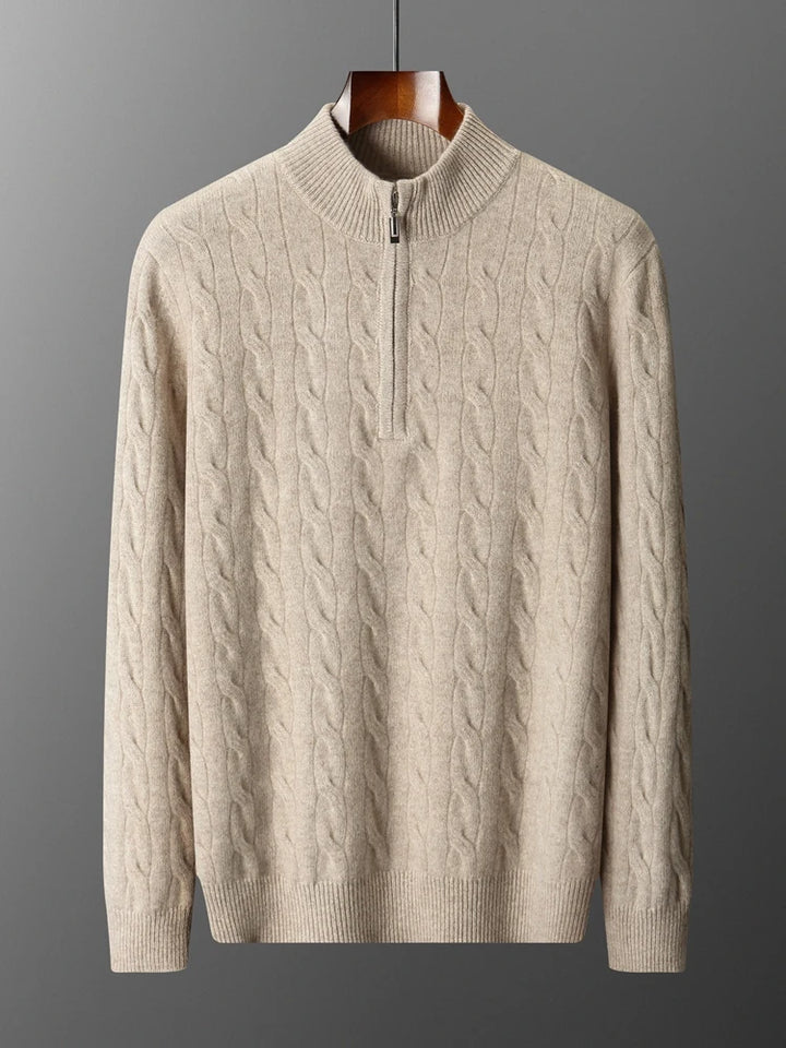 Men’s Half-Zip Sweater – Thick Cable Knit Warmth