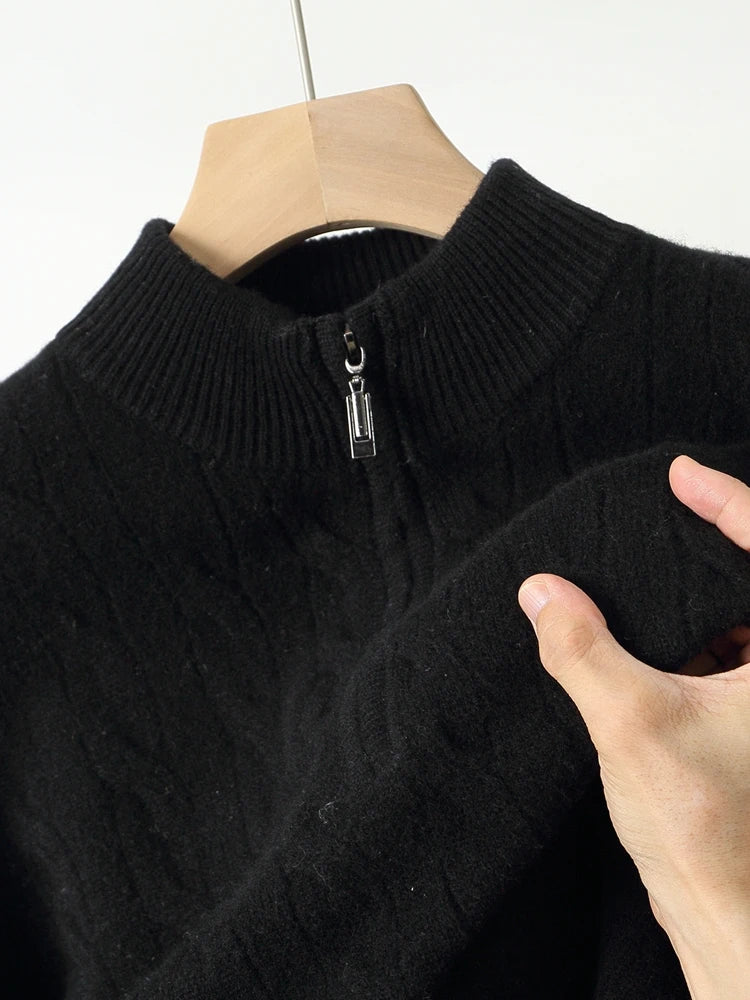 Men’s Half-Zip Sweater – Thick Cable Knit Warmth
