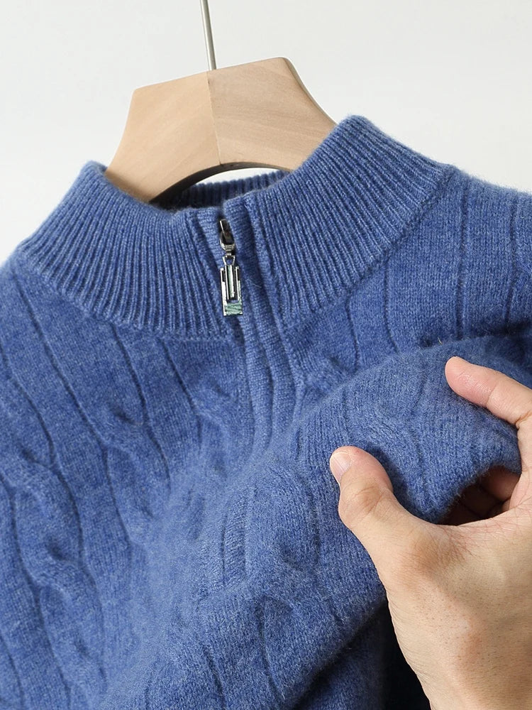 Men’s Half-Zip Sweater – Thick Cable Knit Warmth