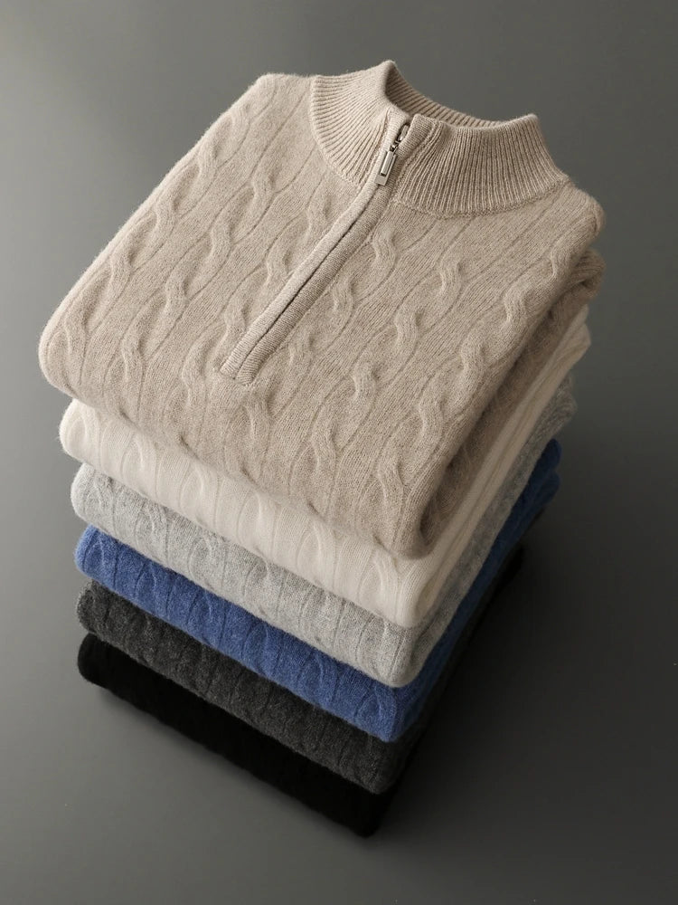 Men’s Half-Zip Sweater – Thick Cable Knit Warmth