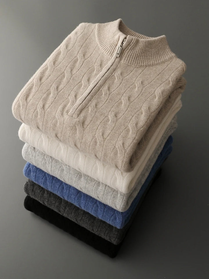 Men’s Half-Zip Sweater – Thick Cable Knit Warmth