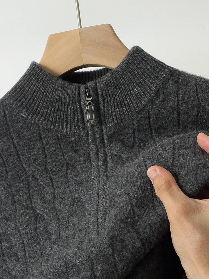 Men’s Half-Zip Sweater – Thick Cable Knit Warmth