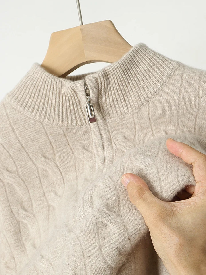 Men’s Half-Zip Sweater – Thick Cable Knit Warmth