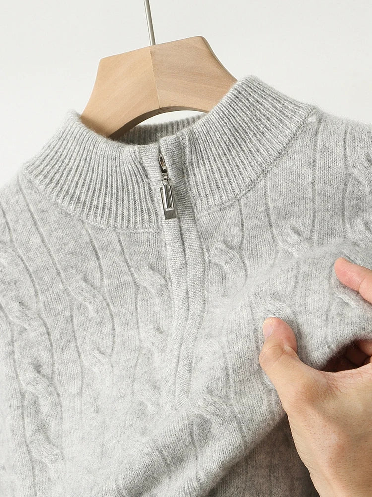 Men’s Half-Zip Sweater – Thick Cable Knit Warmth