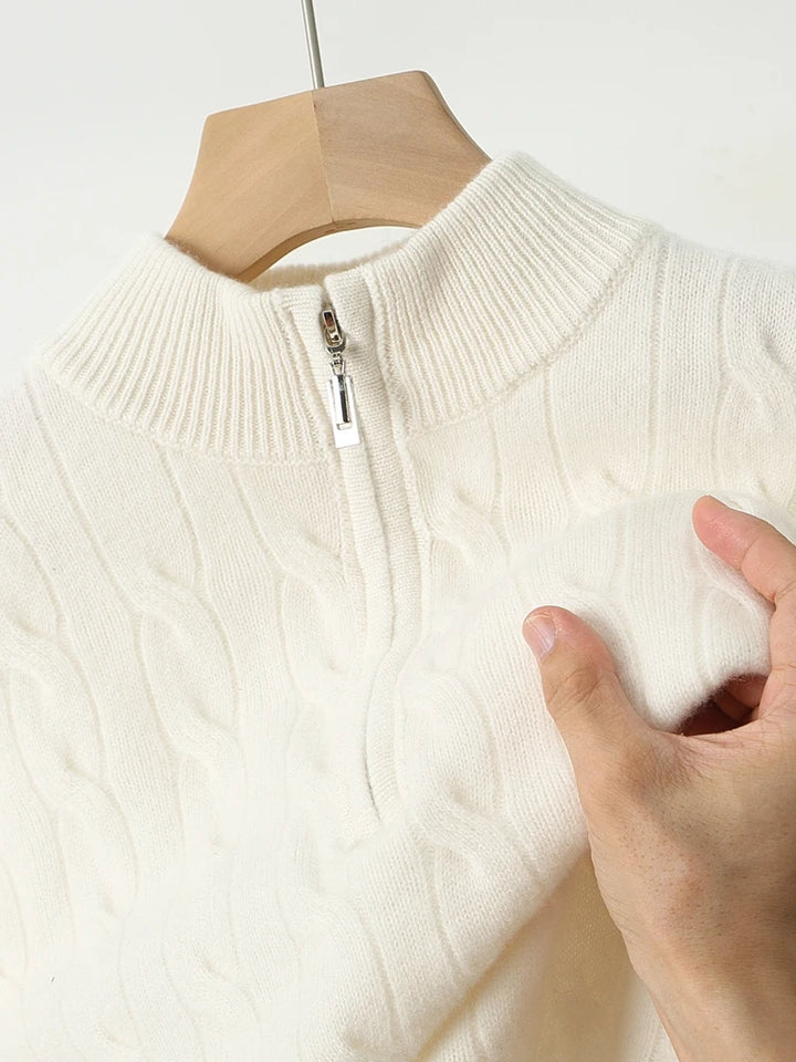 Men’s Half-Zip Sweater – Thick Cable Knit Warmth