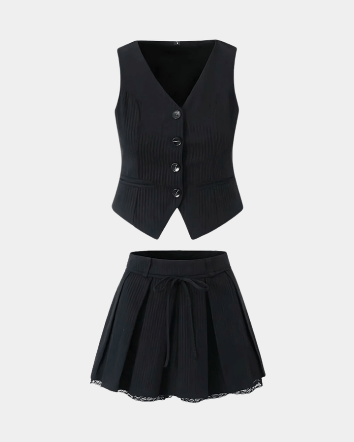 CLASSIC VEST AND PLEATED SKIRT SET