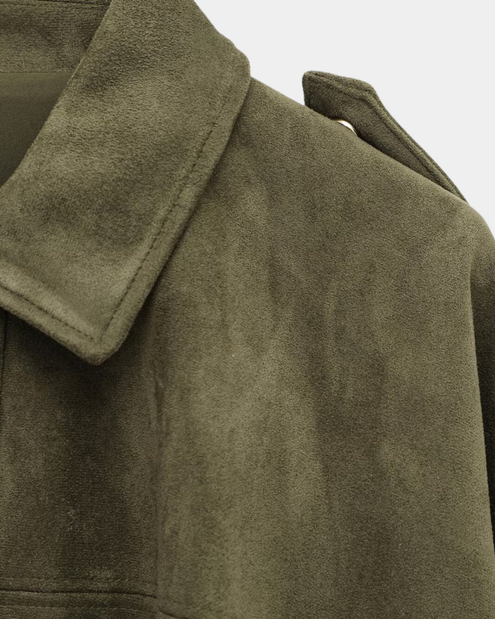 OLIVE SUEDE BOMBER JACKET
