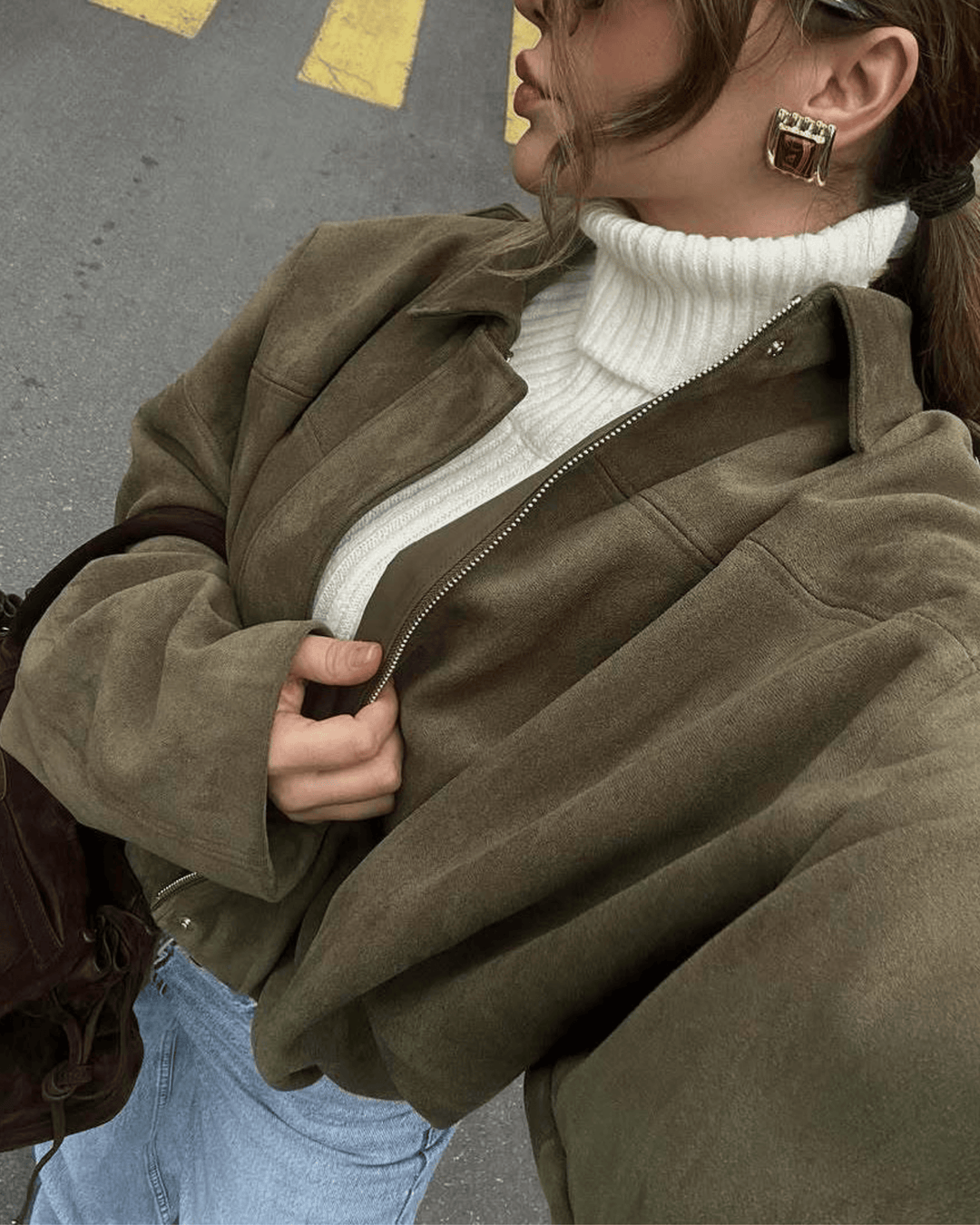 OLIVE SUEDE BOMBER JACKET