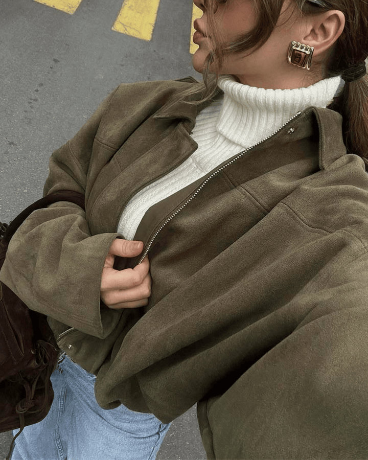 OLIVE SUEDE BOMBER JACKET