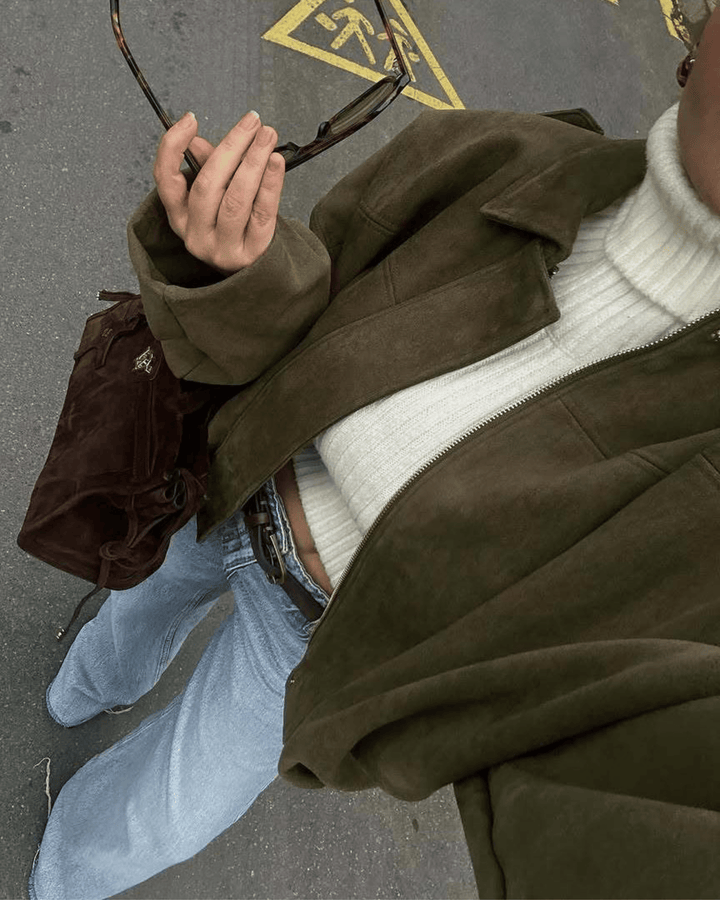 OLIVE SUEDE BOMBER JACKET