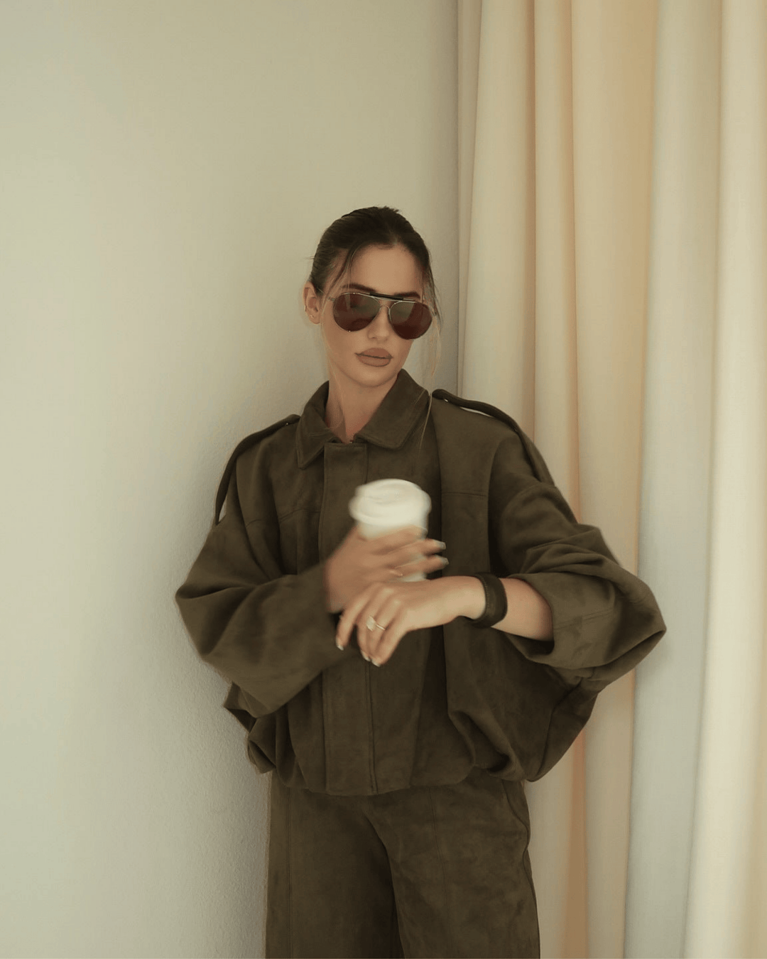 OLIVE SUEDE BOMBER JACKET