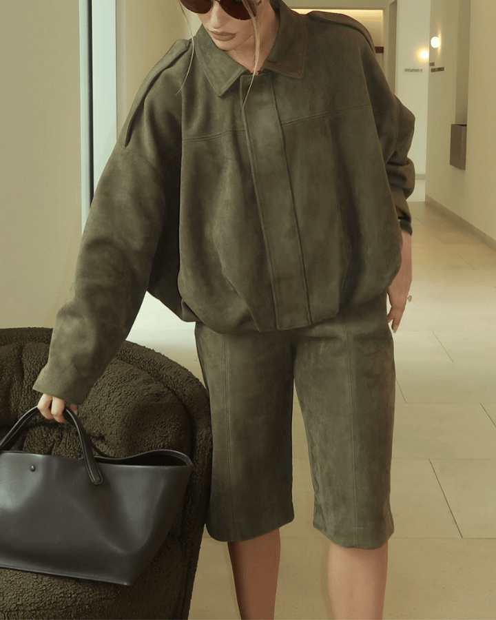 OLIVE SUEDE BOMBER JACKET