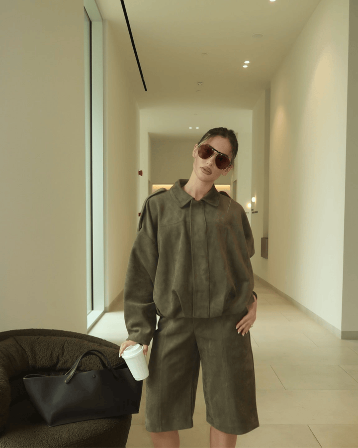OLIVE SUEDE BOMBER JACKET