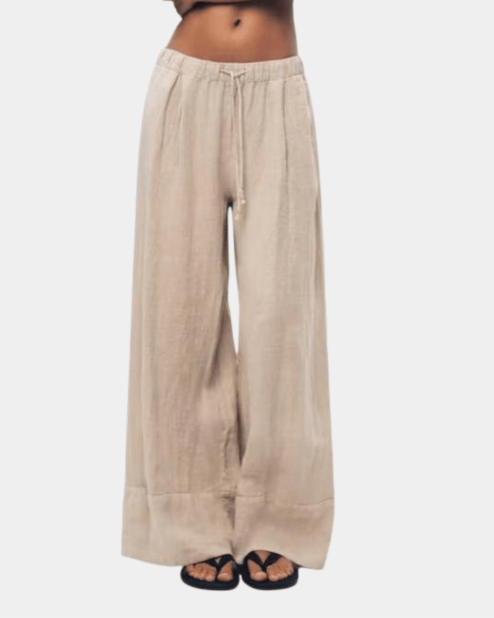 WIDE LEG DRAWSTRING LINEN TROUSERS