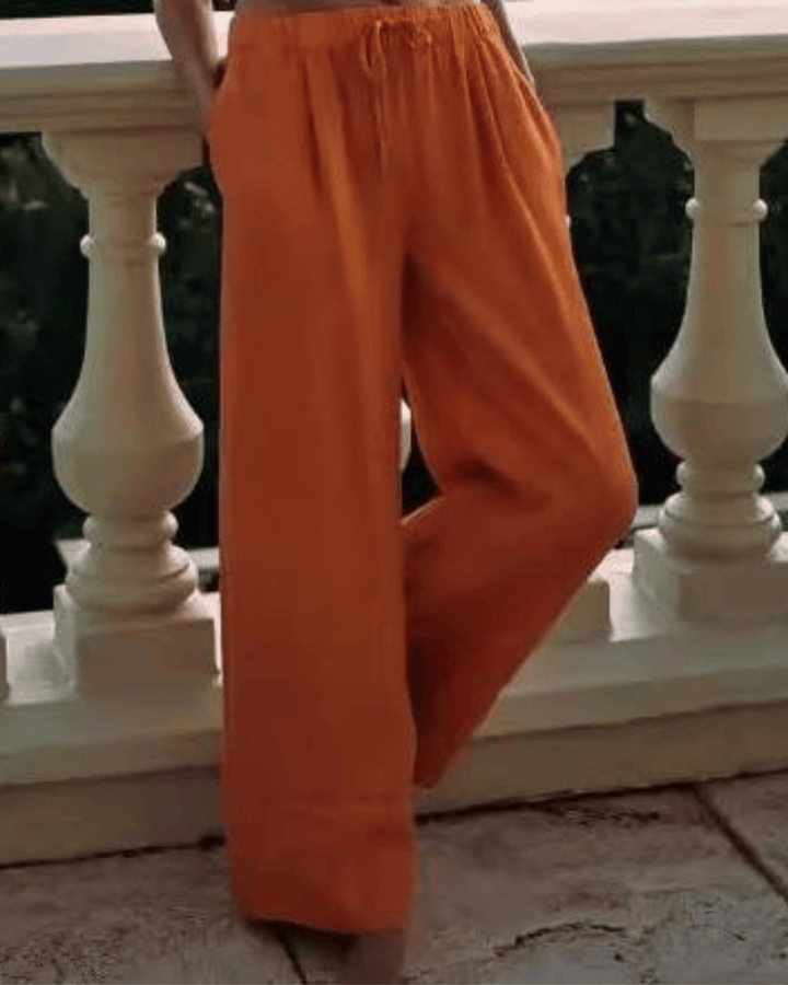 WIDE LEG DRAWSTRING LINEN TROUSERS