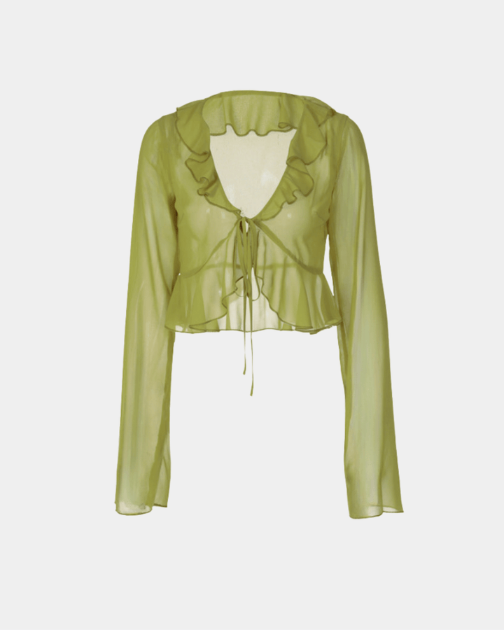 RUFFLED TIE-FRONT BLOUSE