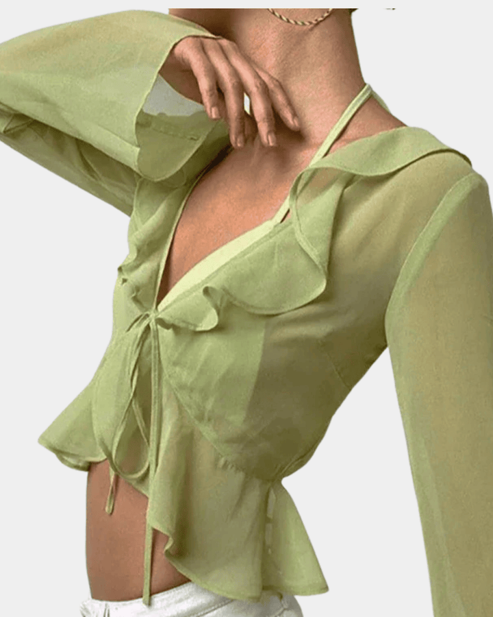 RUFFLED TIE-FRONT BLOUSE