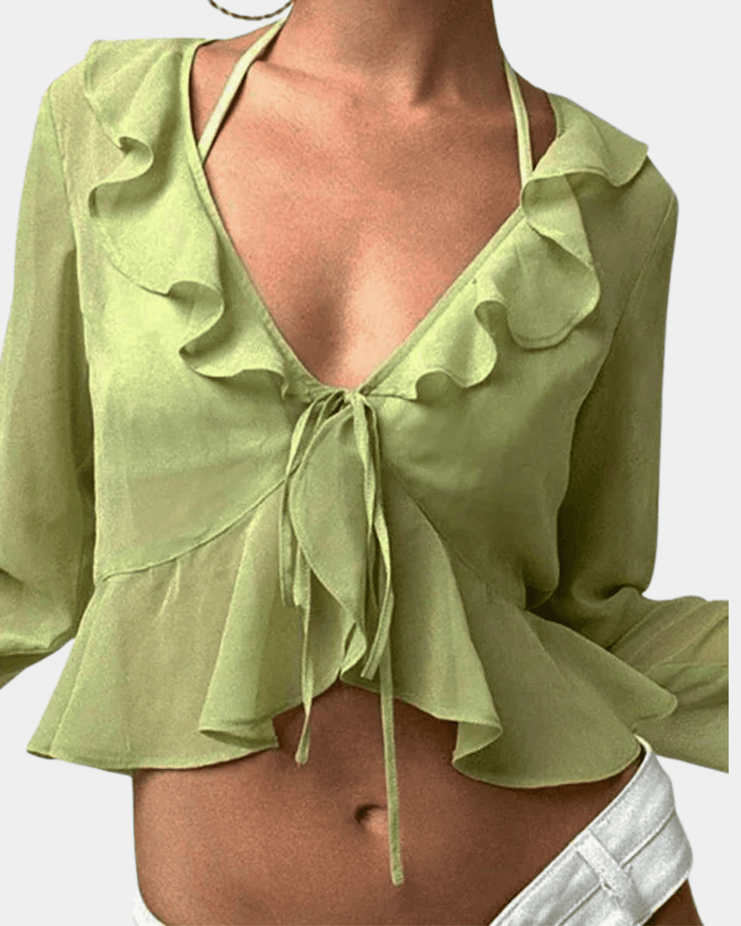 RUFFLED TIE-FRONT BLOUSE