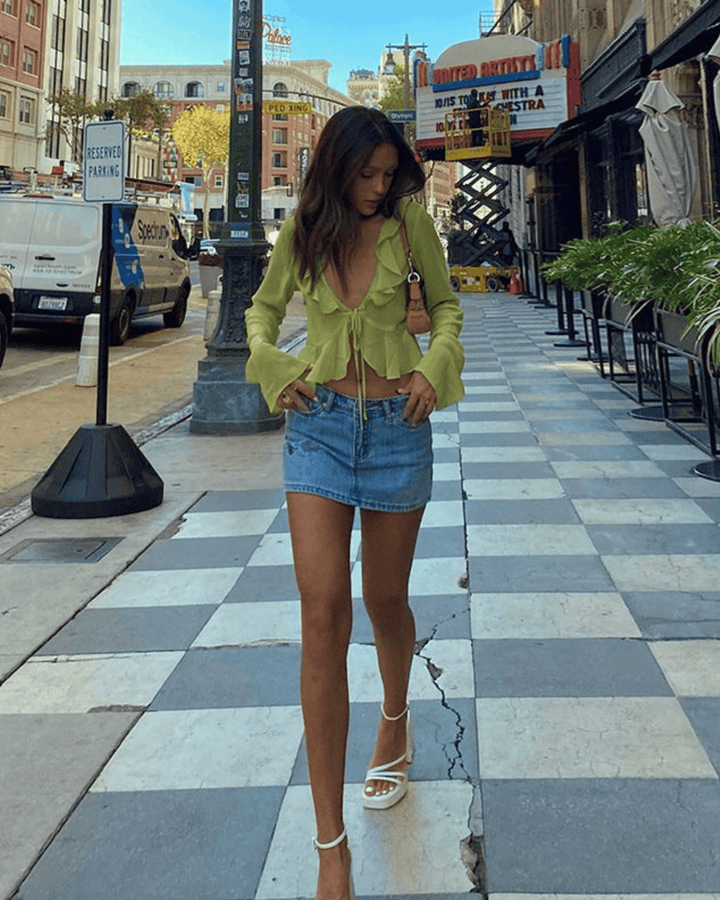 RUFFLED TIE-FRONT BLOUSE