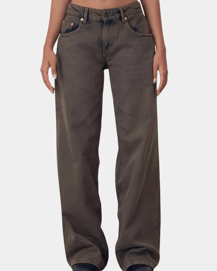 DARK BROWN STRAIGHT-LEG JEANS