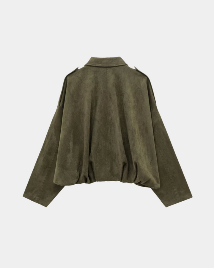 OLIVE SUEDE BOMBER JACKET