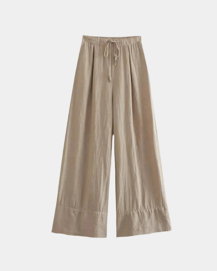 WIDE LEG DRAWSTRING LINEN TROUSERS