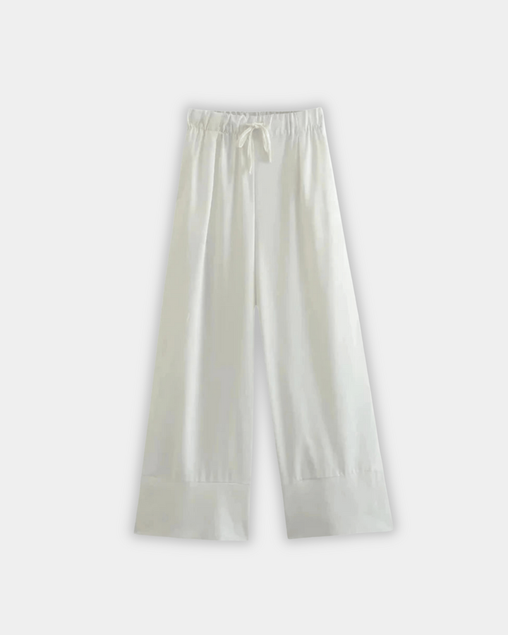 WIDE LEG DRAWSTRING LINEN TROUSERS