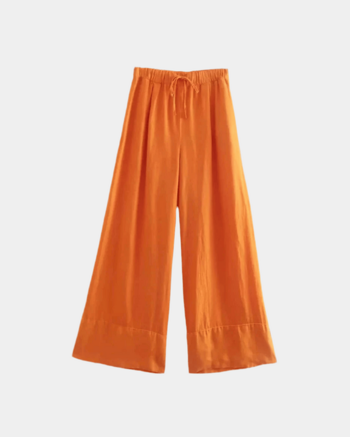 WIDE LEG DRAWSTRING LINEN TROUSERS