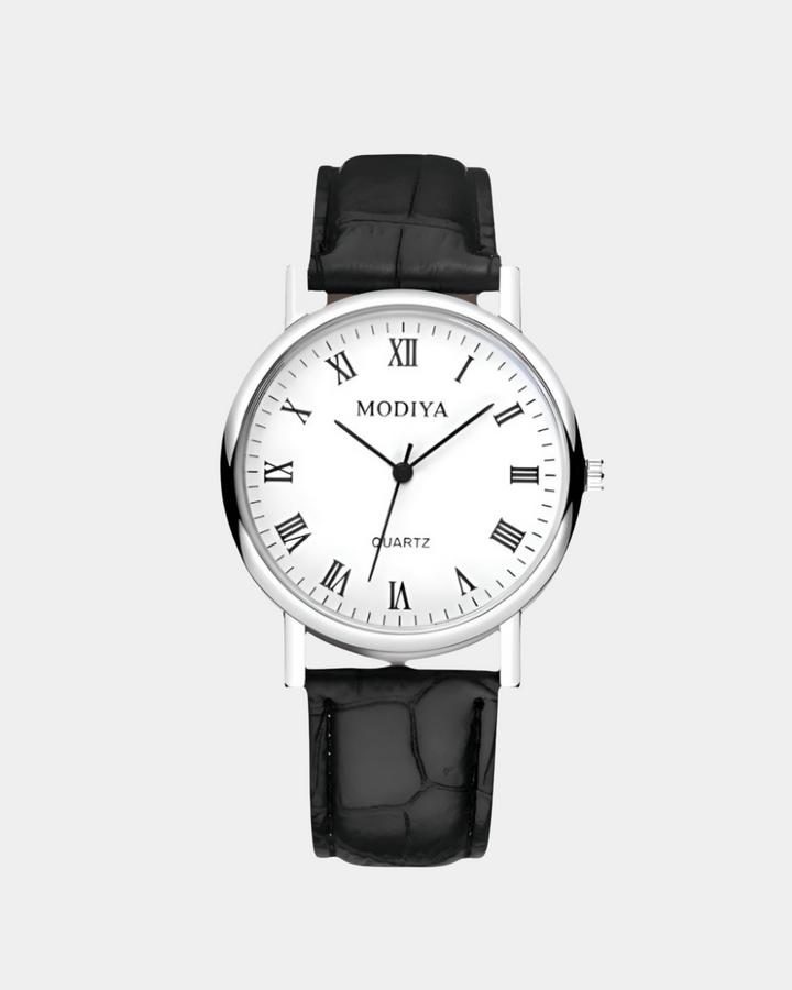 KLASSISCHE LEDERUHR MIT RÖMISCHEM ZIFFERBLATT
