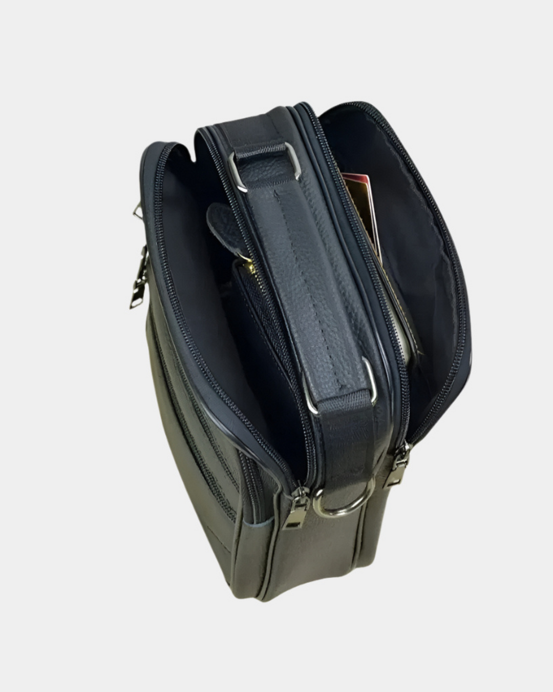 KLASSISCHE LEDER-UMHÄNGETASCHE MIT MEHREREN FÄCHERN