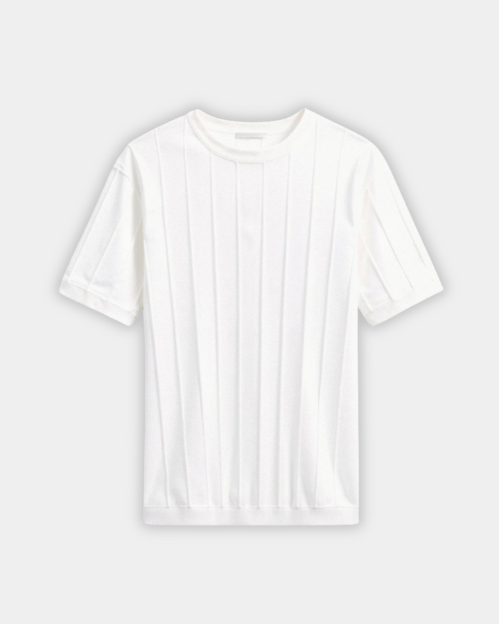 T-SHIRT MIT STRUKTURIERTEM STRICK UND RUNDHALSAUSSCHNITT