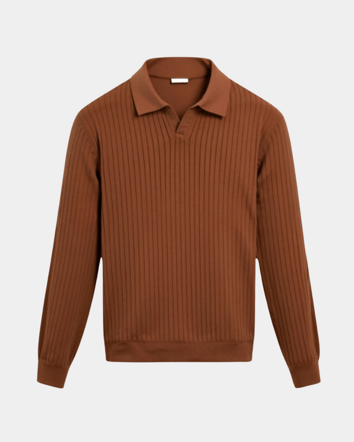 ELEGANT RIBBED LONG SLEEVE POLO
