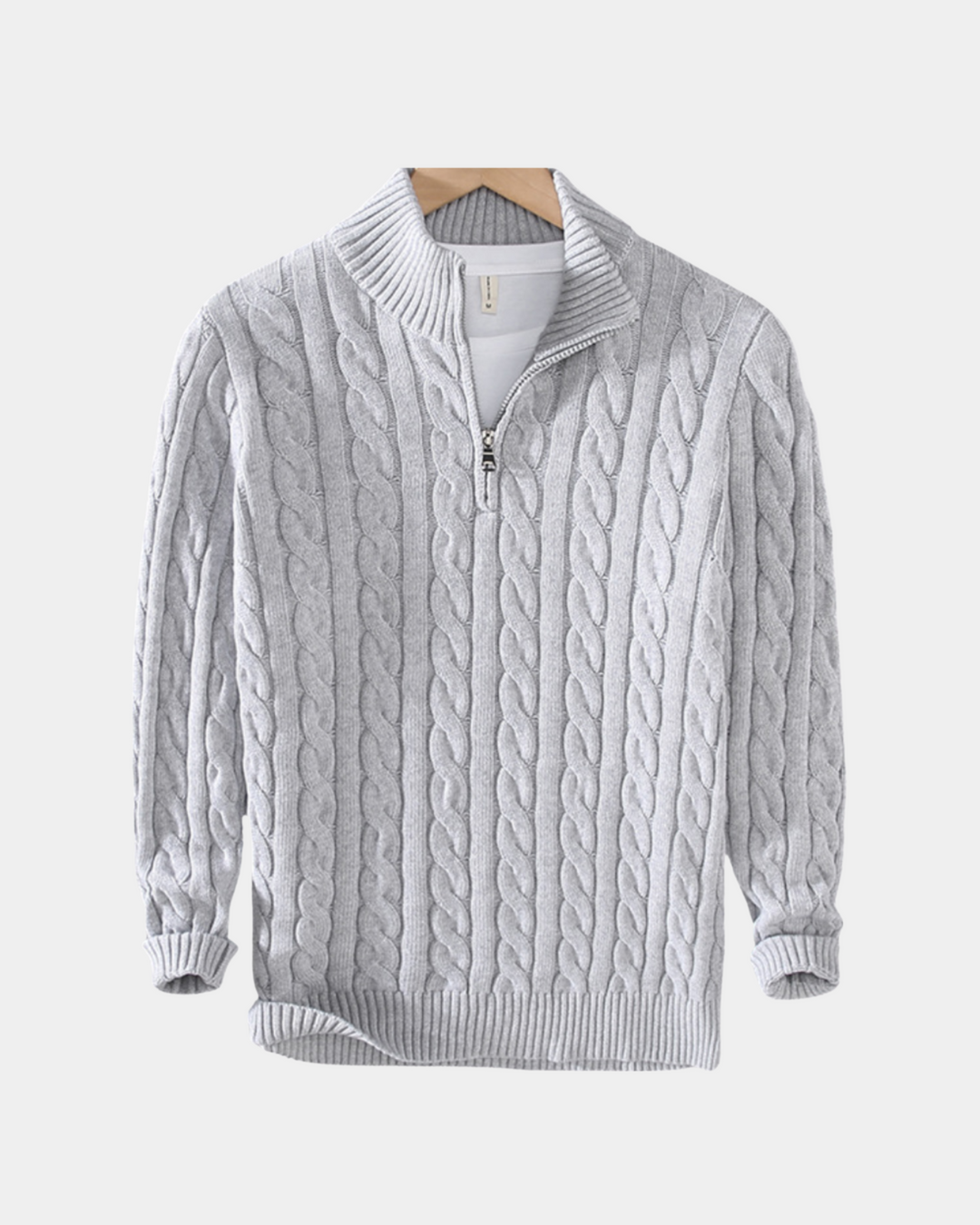 CABLE KNIT HALF-ZIP SWEATER