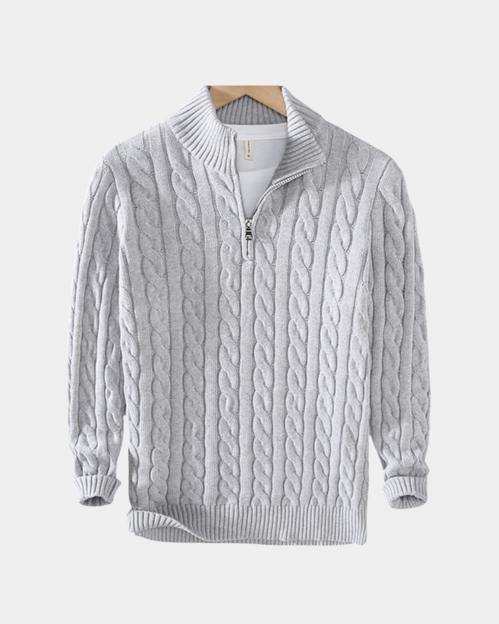 CABLE KNIT HALF-ZIP SWEATER