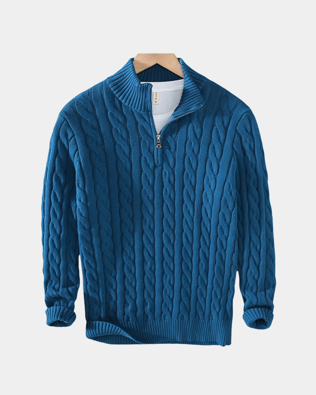 CABLE KNIT HALF-ZIP SWEATER