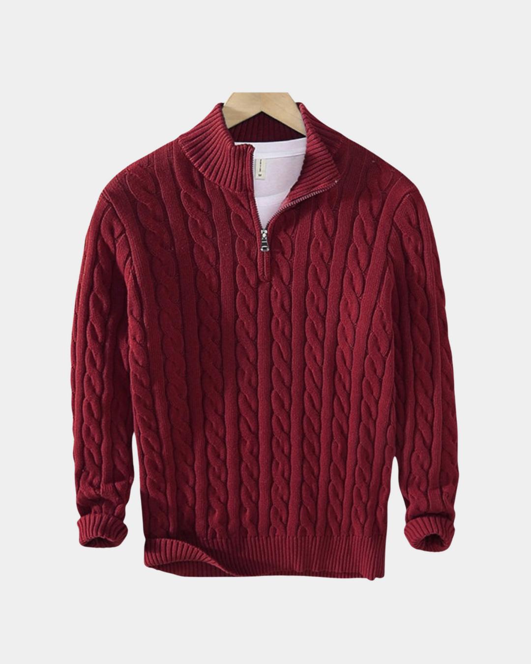 CABLE KNIT HALF-ZIP SWEATER