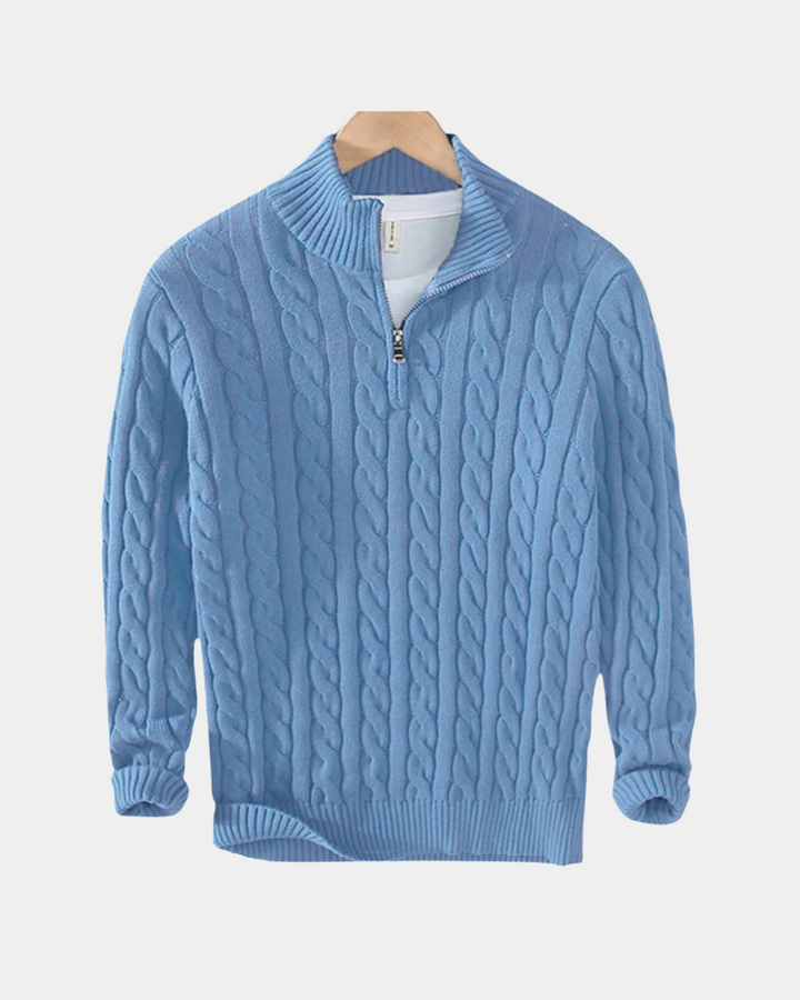 CABLE KNIT HALF-ZIP SWEATER