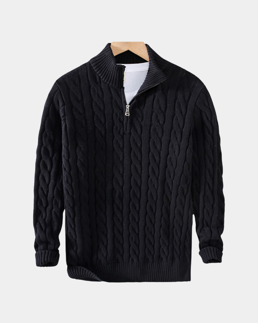 CABLE KNIT HALF-ZIP SWEATER